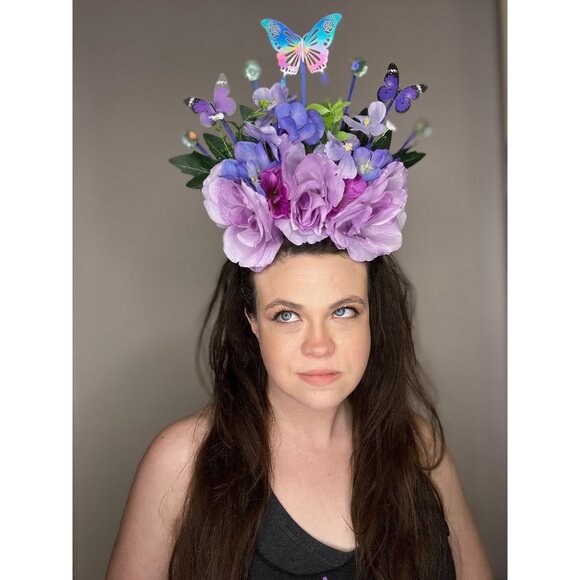 Hand Crafted Accessories - Large Floral Headpiece in Purple Costume Head Wear Hat Headband Performance